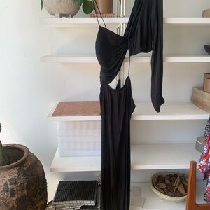 Zara elegant and sexy one shoulder Black Draped with side and stomach cut outs.